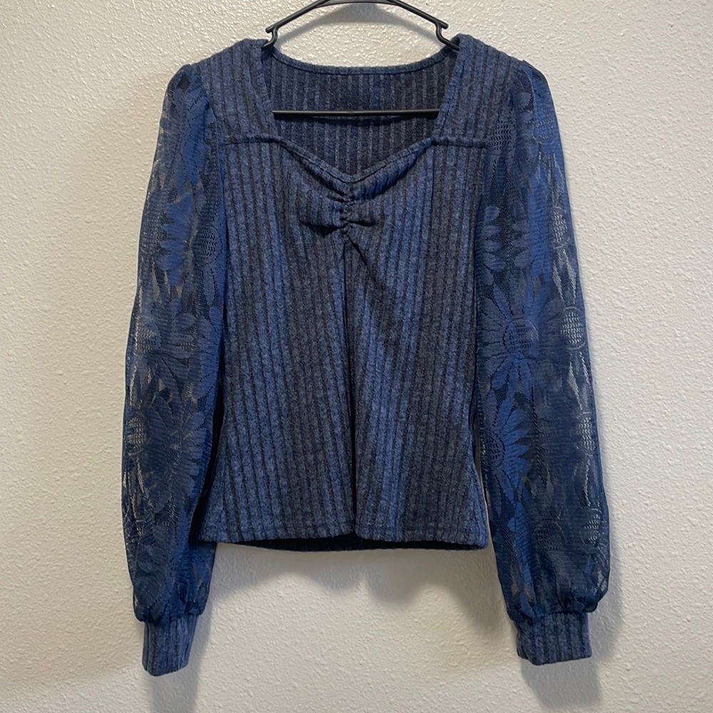 Long Sleeve Navy Blue Floral Top